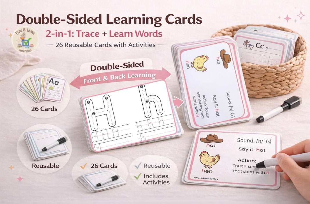 Reusable Double-Sided Alphabet Flash Cards for Kids (Write & Wipe)