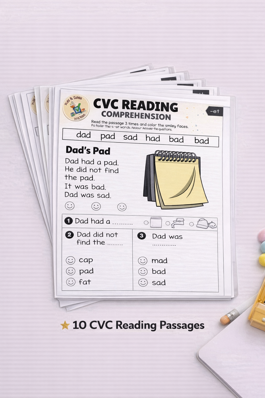 CVC Reading Comprehension Worksheets
