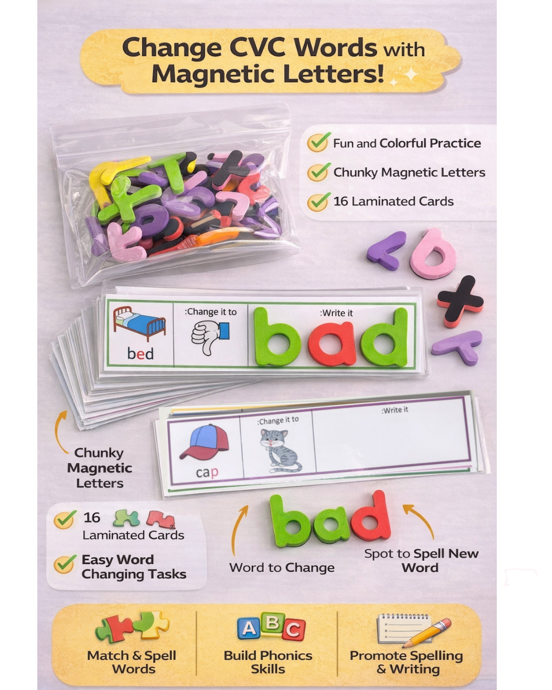 CVC Word Change Activity with Magnetic Letters