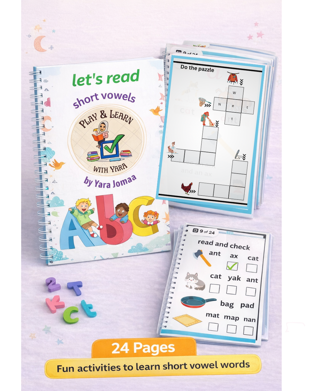 2-in-1 Short Vowels Learning Set | Book + Workbook for Early Readers