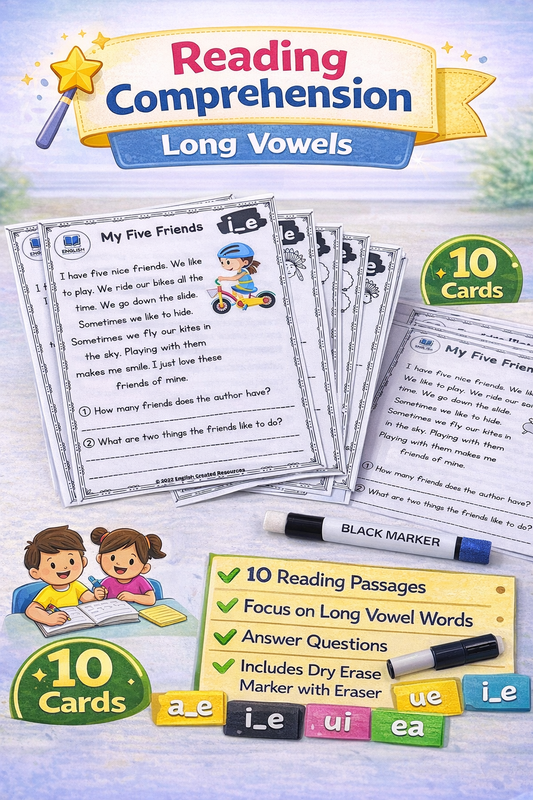 Long Vowel Reading Comprehension Cards